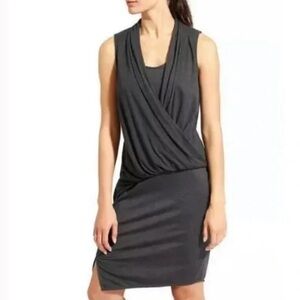 Athleta duet faux wrap drapey dress midi gray medium